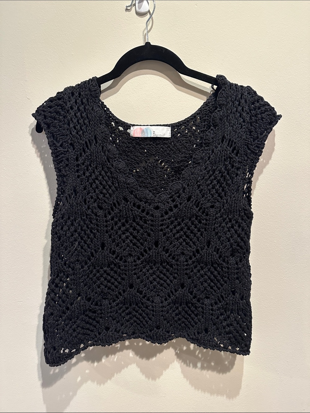 Free People Black Crochet Shell Top